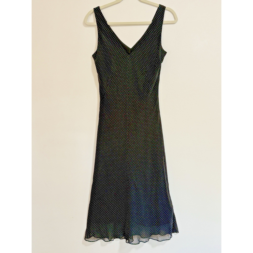 BANANA REPUBLIC Womens Black & Tan Polka Dot V Neck Silk Slip Dress | Size 8